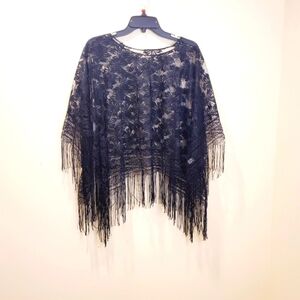 Black lace Tassel Poncho OS